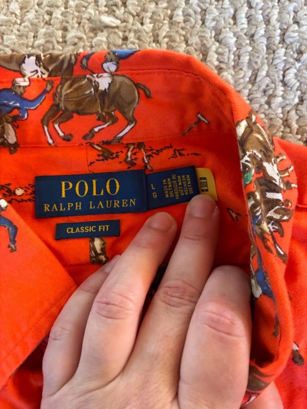 Polo Ralph Lauren Classic Fit Polo Match Oxford Shirt L Orange All Over Print - Picture 3 of 7